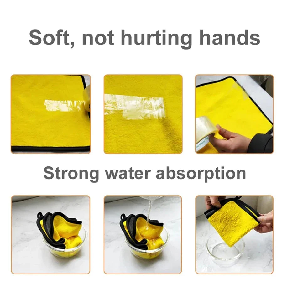 1/2/6pcs Microfiber Cleaning Towel Thicken Soft Drying Cloth Car Body Washing Towels Double Layer Clean Rags Car Accessories - P's One-Stop Shop 