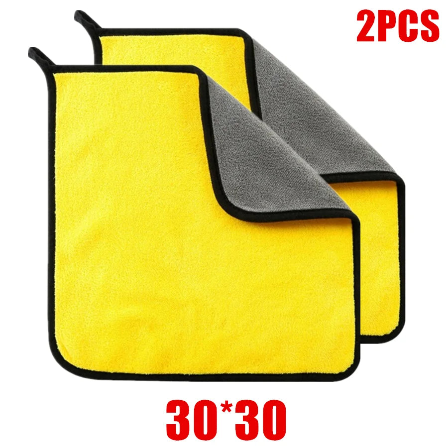 1/2/6pcs Microfiber Cleaning Towel Thicken Soft Drying Cloth Car Body Washing Towels Double Layer Clean Rags Car Accessories - P's One-Stop Shop 