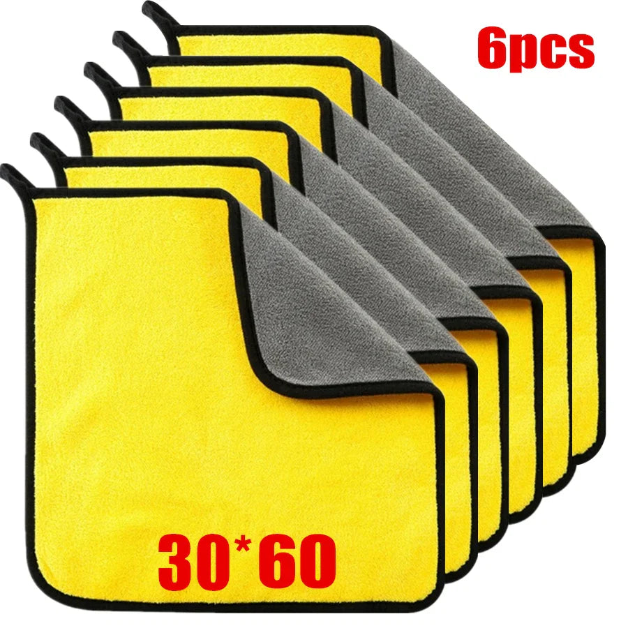 1/2/6pcs Microfiber Cleaning Towel Thicken Soft Drying Cloth Car Body Washing Towels Double Layer Clean Rags Car Accessories - P's One-Stop Shop 