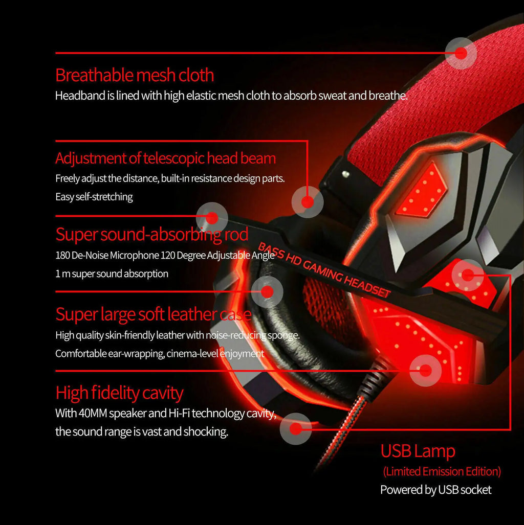 3.5mm Gaming Headset Mic LED Headphones Stereo Bass Surround For PC PS4 Xbox One - P's One-Stop Shop 