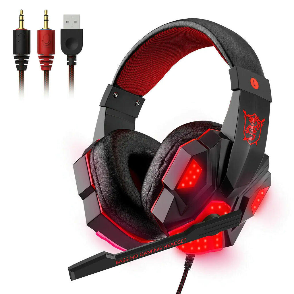 3.5mm Gaming Headset Mic LED Headphones Stereo Bass Surround For PC PS4 Xbox One - P's One-Stop Shop 
