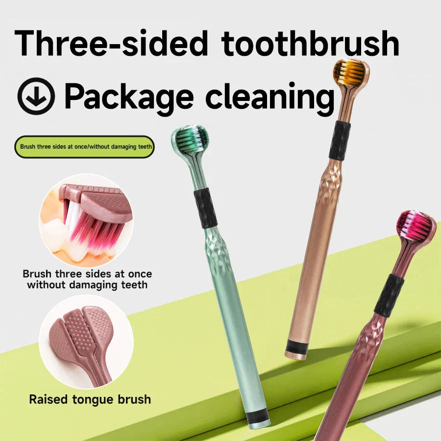 3-Sided Toothbrush for Comprehensive Cleaning | Ideal Angle Design | Raised Tongue Coating Brush | 2-Pack | Soft Bristles for Ge - P's One-Stop Shop 