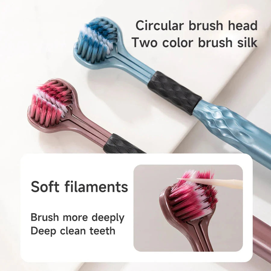 3-Sided Toothbrush for Comprehensive Cleaning | Ideal Angle Design | Raised Tongue Coating Brush | 2-Pack | Soft Bristles for Ge - P's One-Stop Shop 