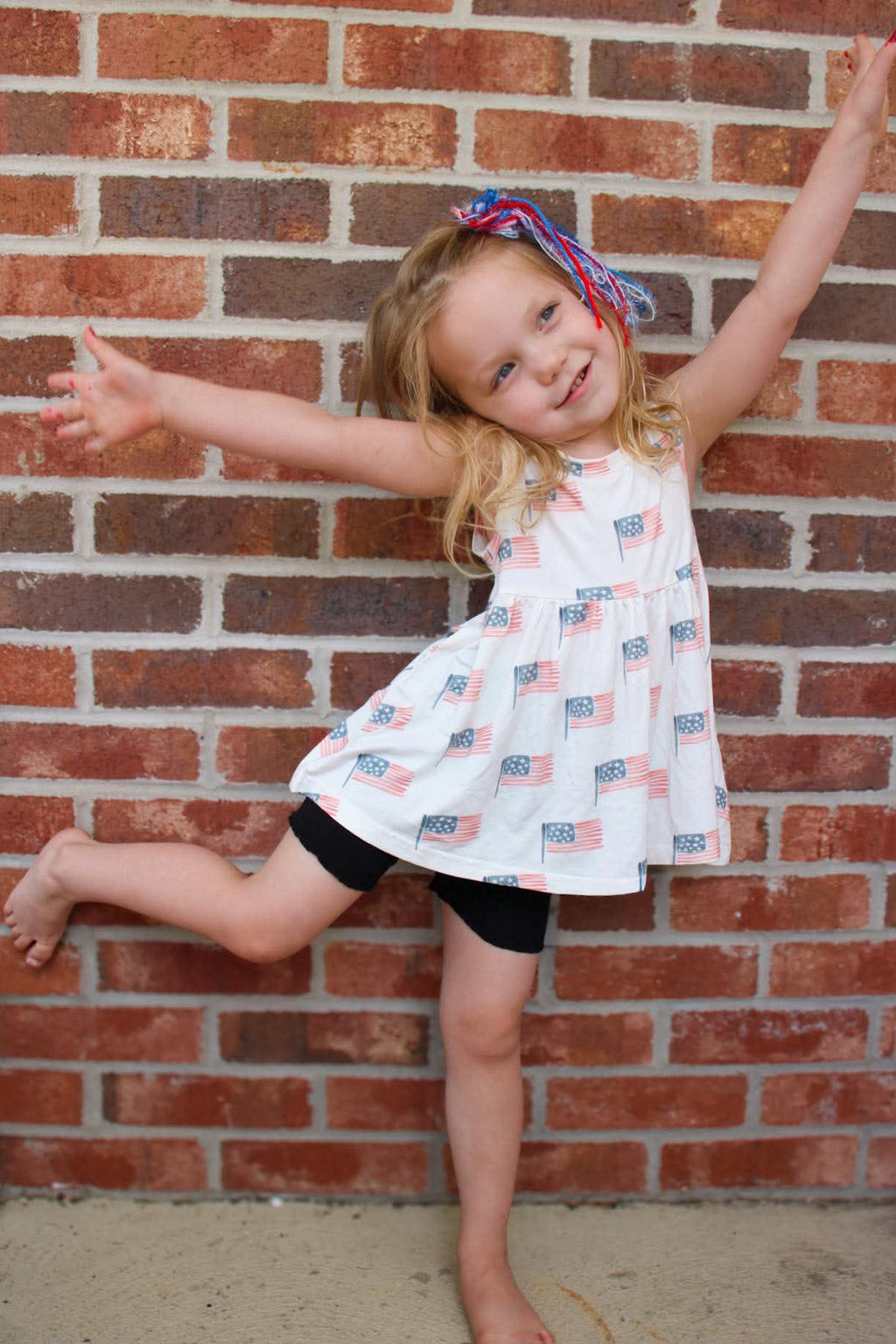 4th of July Flag Print Bamboo Peplum Top & Bike Shorts - P's One-Stop Shop 