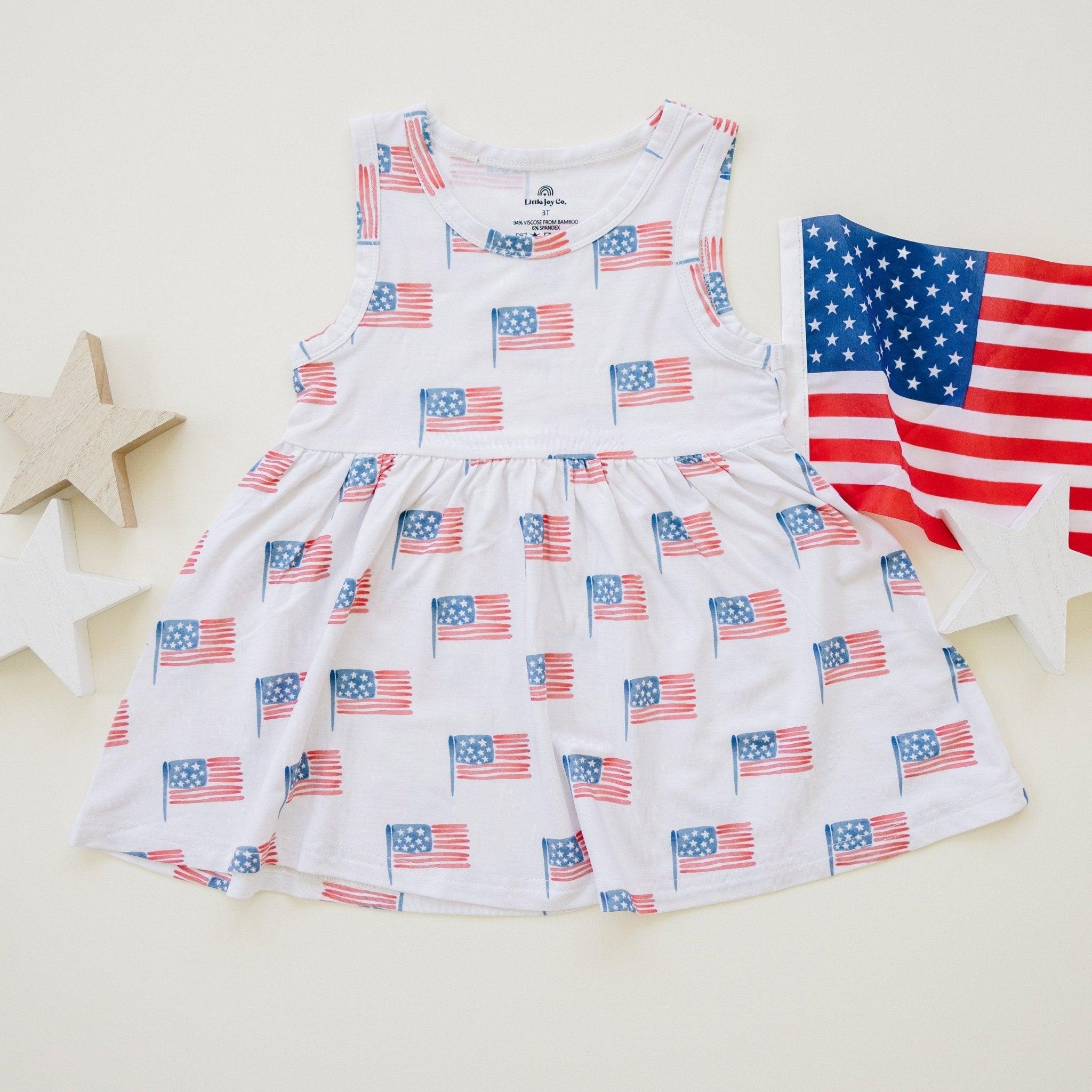 4th of July Flag Print Bamboo Peplum Top & Bike Shorts - P's One-Stop Shop 