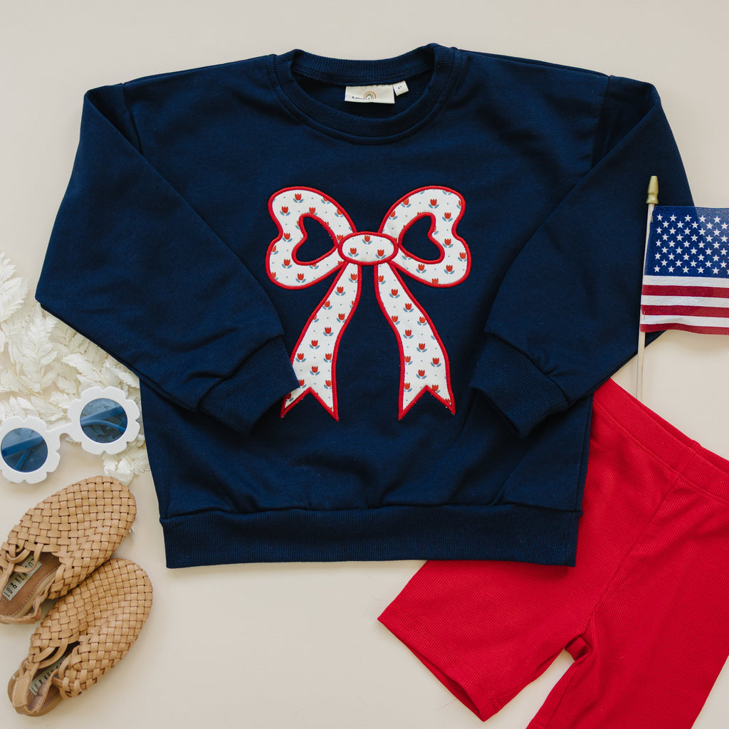 4th of July Tulip Bow Applique Crewneck Sweatshirt - P's One-Stop Shop 