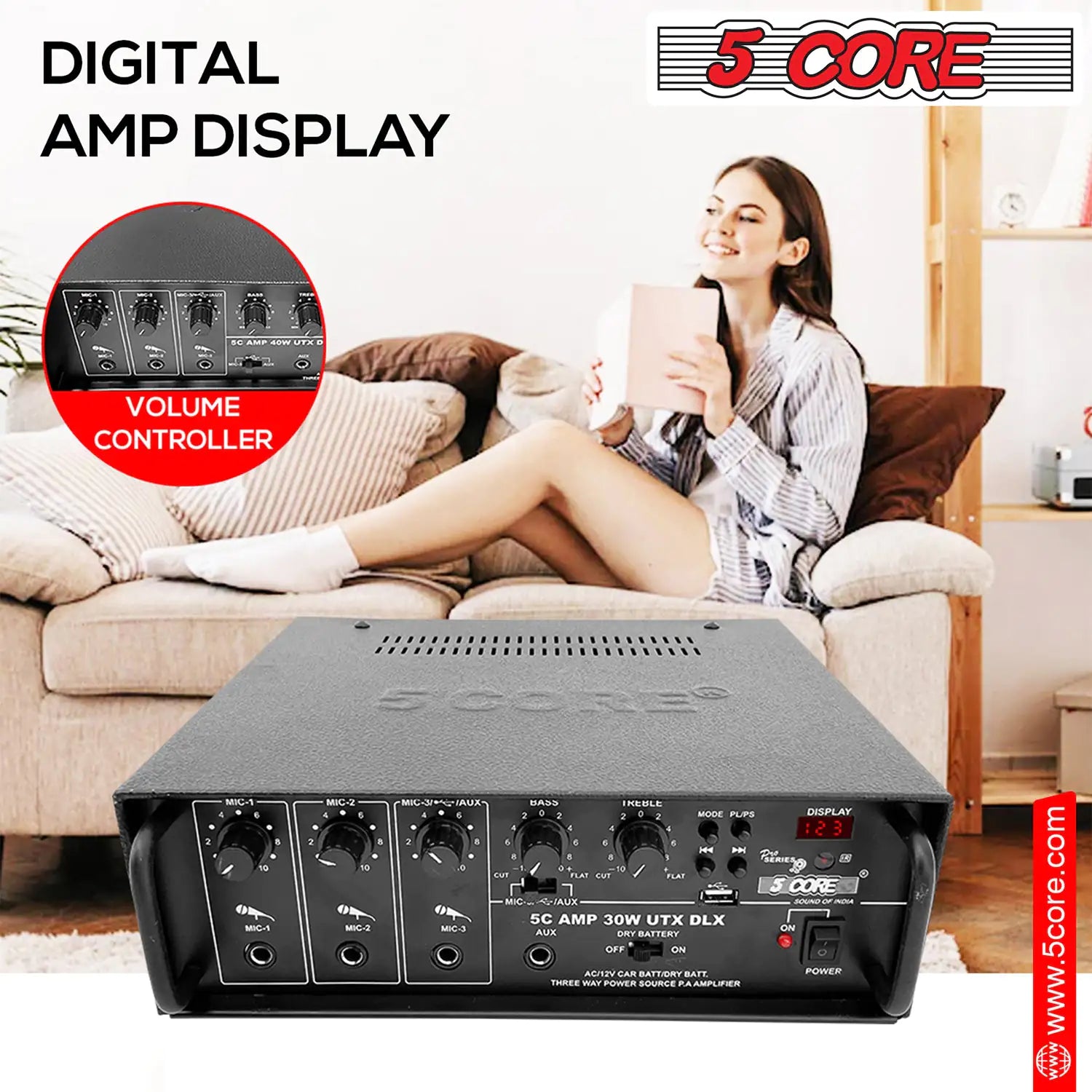 5Core Amplifier Home Audio Stereo Receiver PA Speaker Microphone Surround Sound Amp - P's One-Stop Shop 