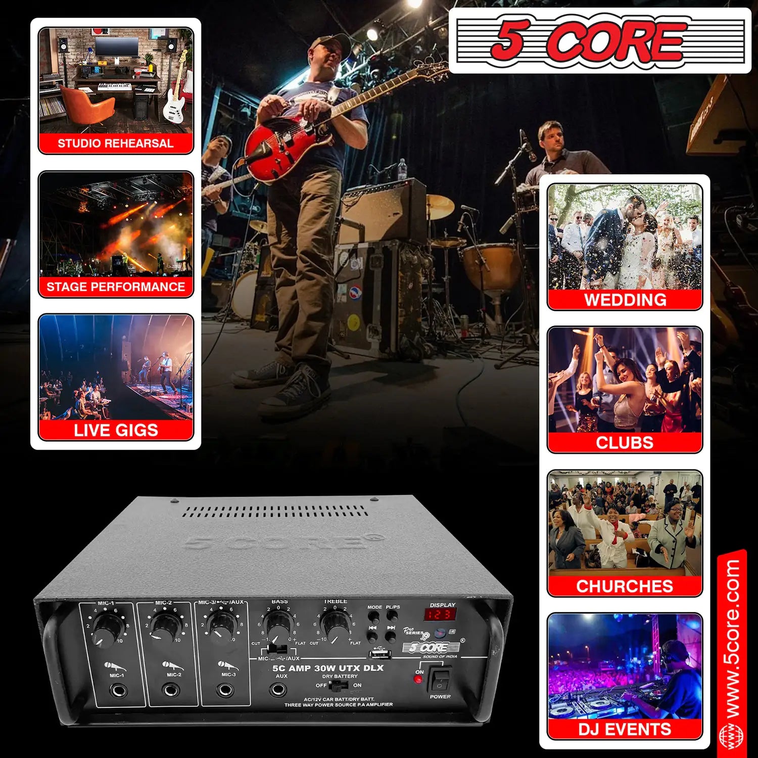 5Core Amplifier Home Audio Stereo Receiver PA Speaker Microphone Surround Sound Amp - P's One-Stop Shop 