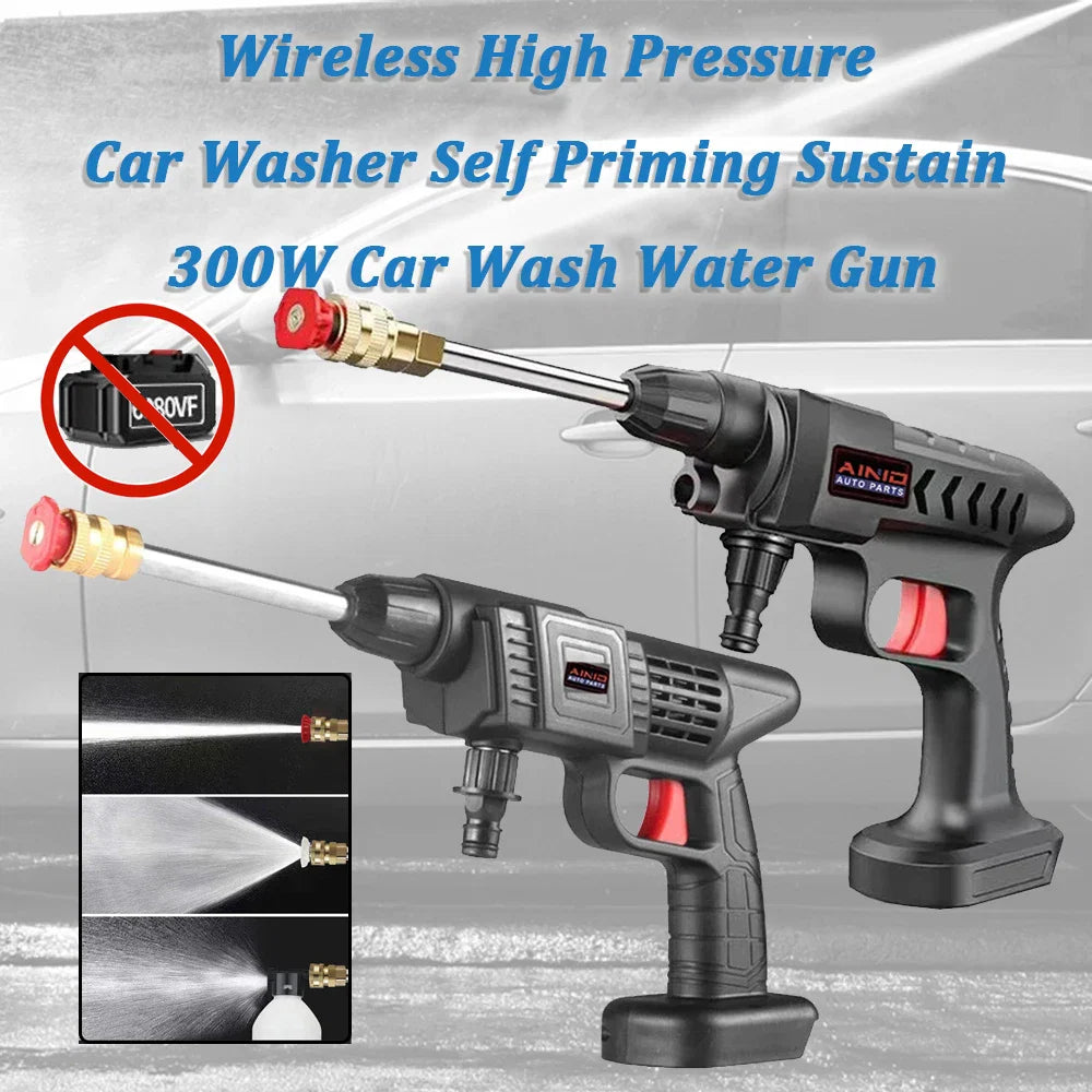 60BAR Wireless High Pressure Car Wash Water Gun Car Washer Self Priming Sustain 300W For Auto Home Garden Cleaning Car Washing - P's One-Stop Shop 