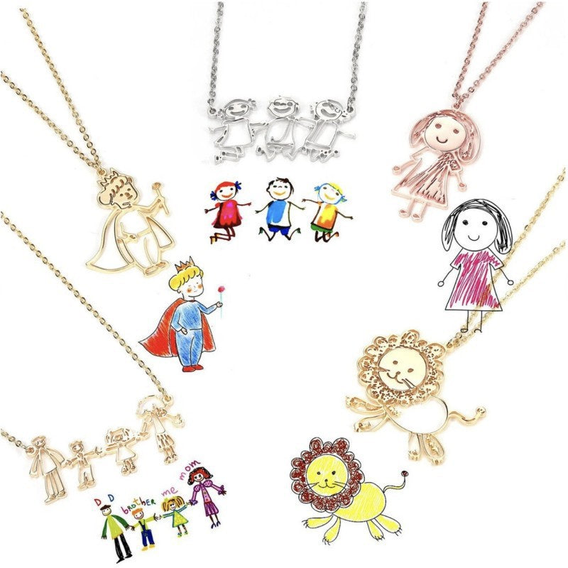 Actual Kids Drawing Necklace Art Gift Customized Personalized Necklace Children Artwork Necklace - P's One-Stop Shop 