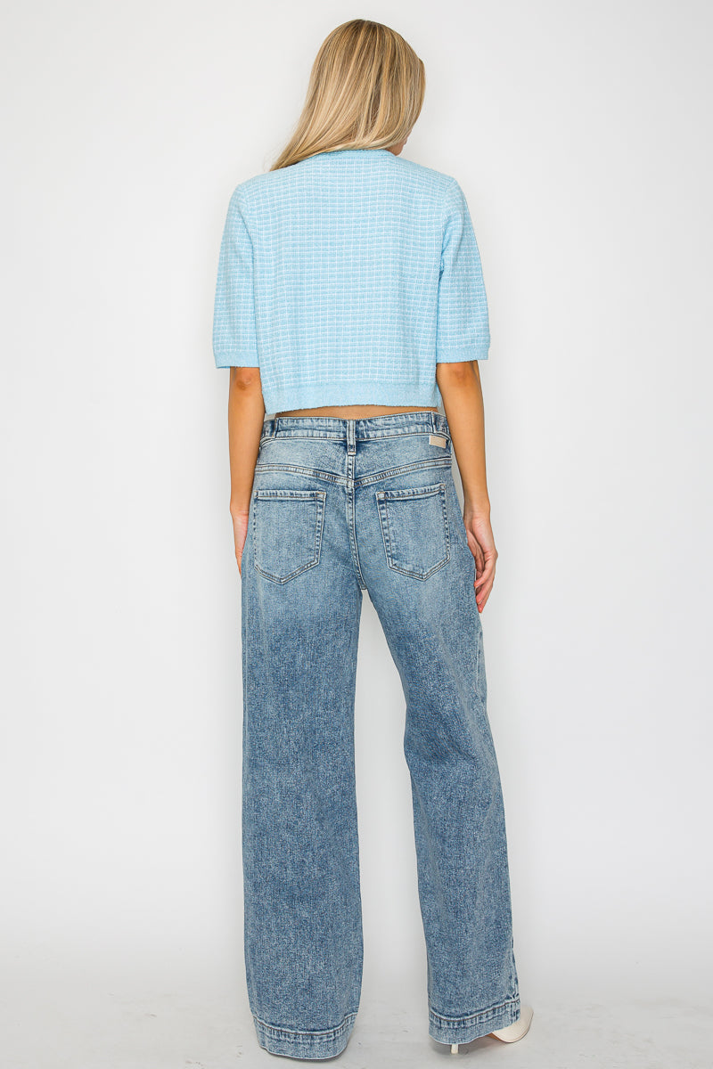 Adjustable Waistband High Rise Baggy Wide Jeans - P's One-Stop Shop 