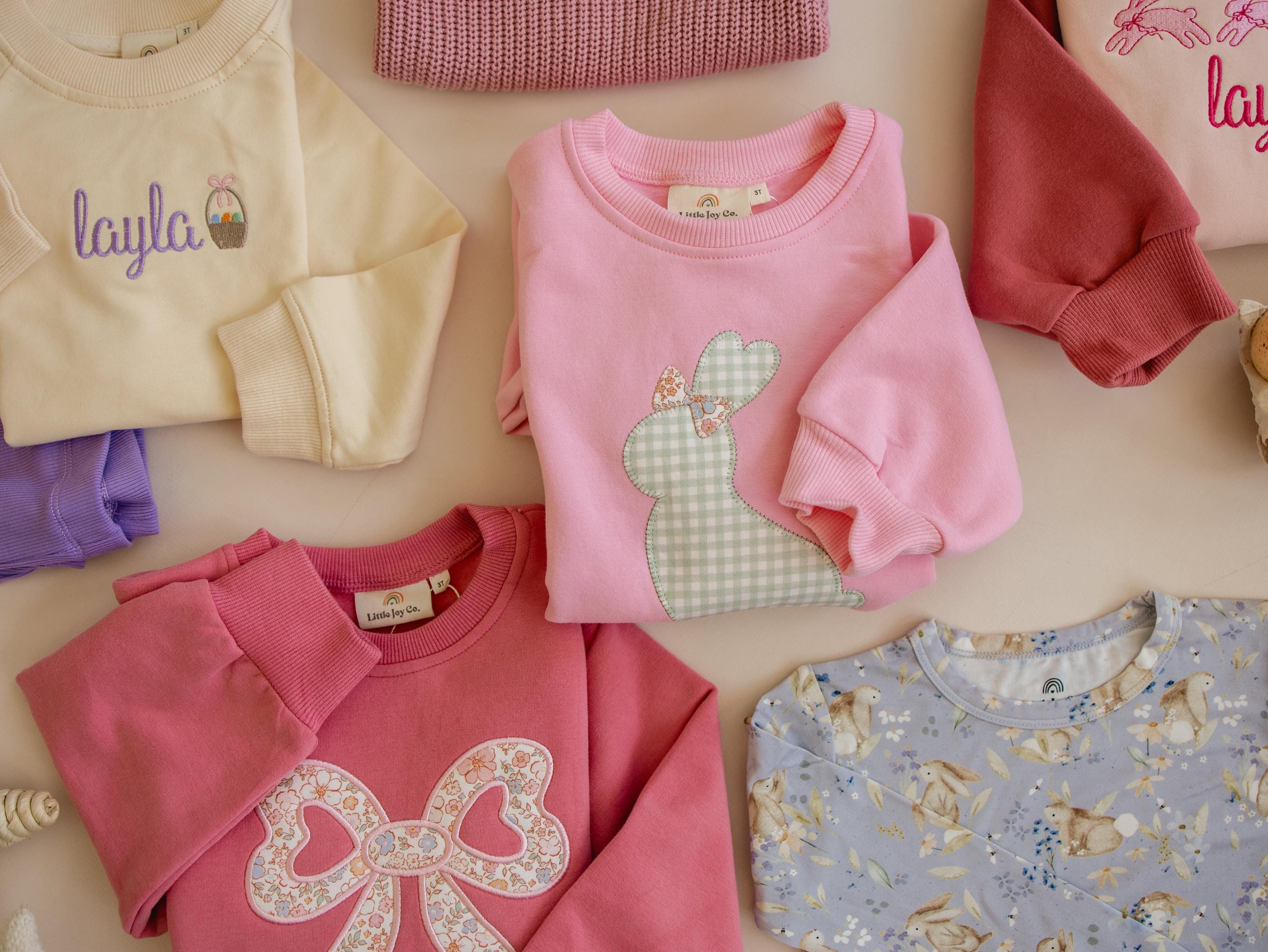 Applique Bunny Crewneck Sweatshirt - Baby Toddler Kids Girls - Easter Outfit - P's One-Stop Shop 