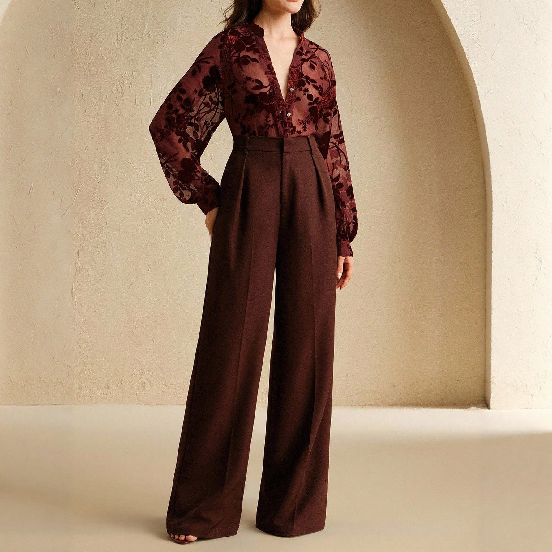 Autumn Women Clothing Elegant Tencel Flocking Shirt Long Sleeve - P's One-Stop Shop 