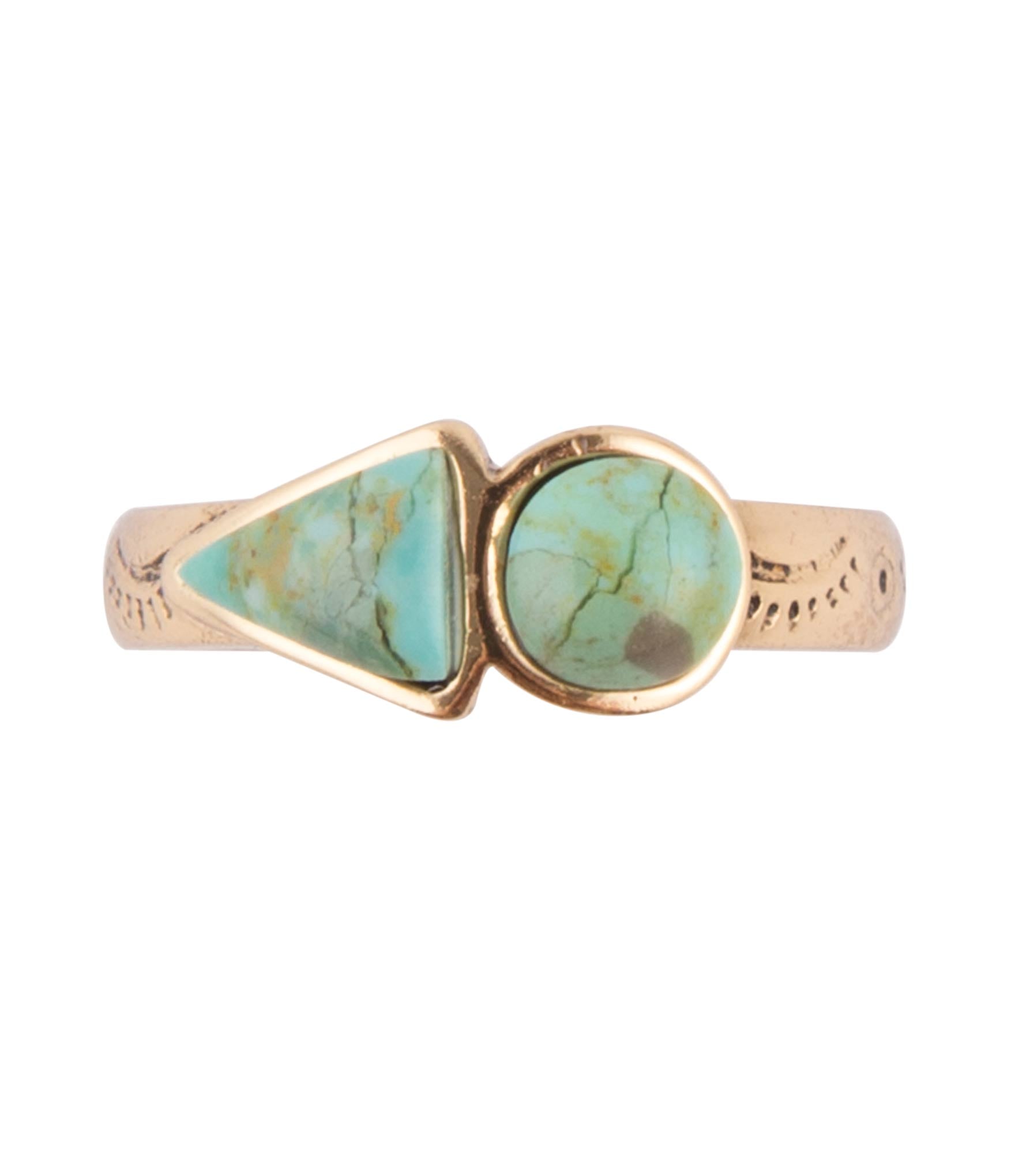 Blue Turquoise Shape Golden Bronze Ring - P's One-Stop Shop 