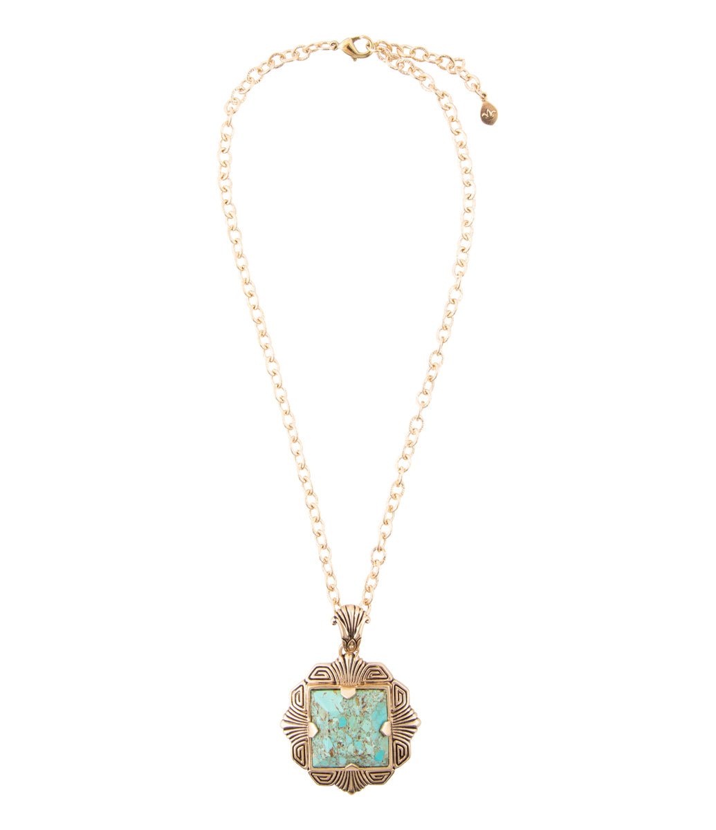 Blue Turquoise Square Golden Pendant Necklace - P's One-Stop Shop 