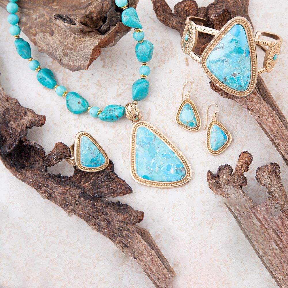 Blue Turquoise Triangle Golden Pendant Necklace - P's One-Stop Shop 