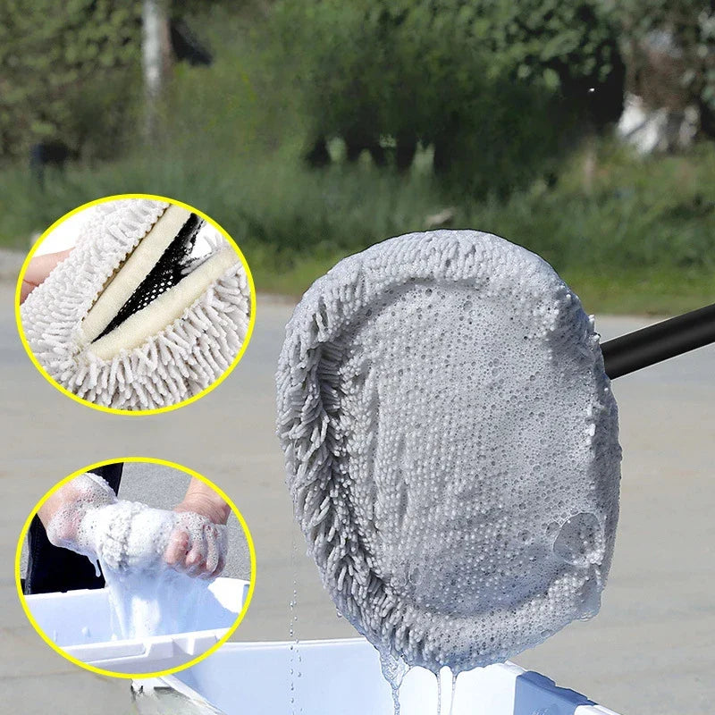 Car Wash Brush Car Cleaning Brush Telescoping Long Handle Mop Soft Hair Chenille Broom Universal Window Wash Auto Accessories - P's One-Stop Shop 