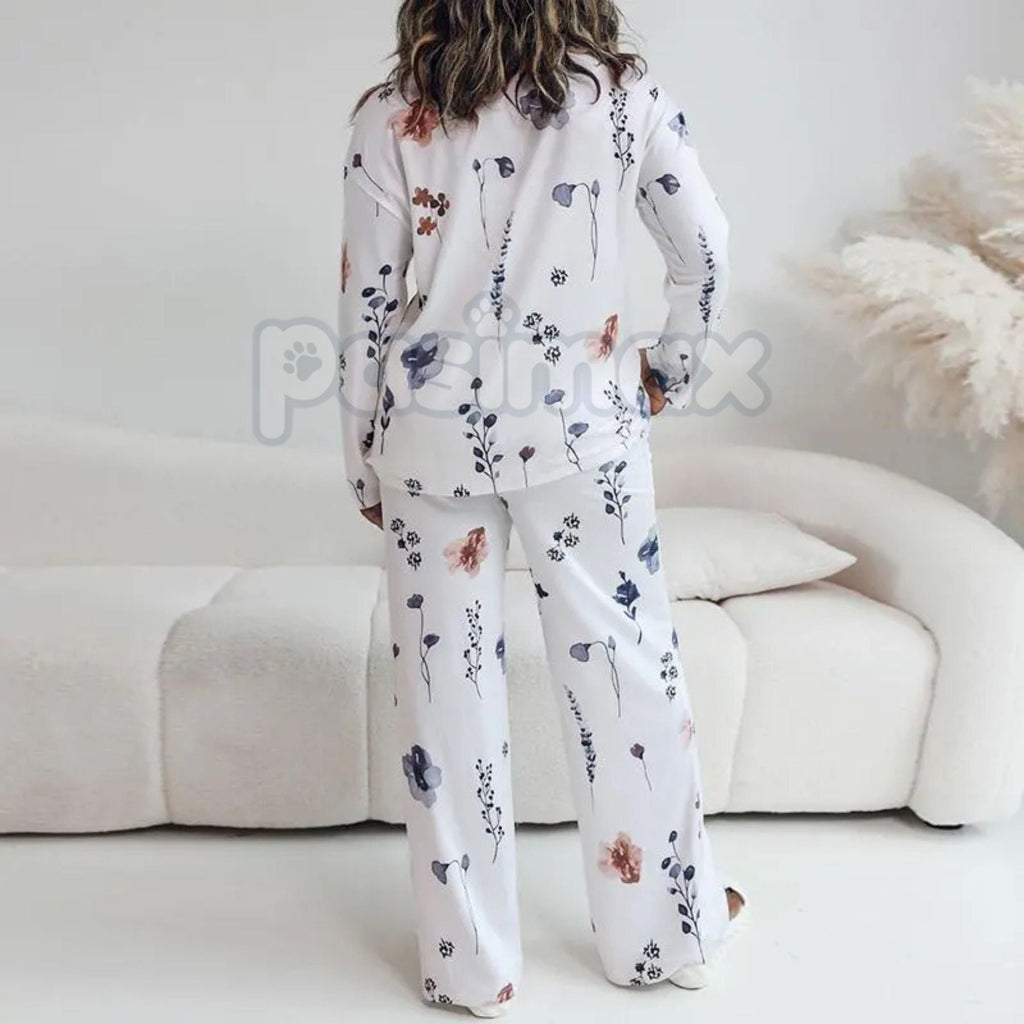 ChicMe Women's Floral Print Lounge Set - Long Sleeve Top & Casual Pants with Pockets, Comfortable Home Wear - P's One-Stop Shop 