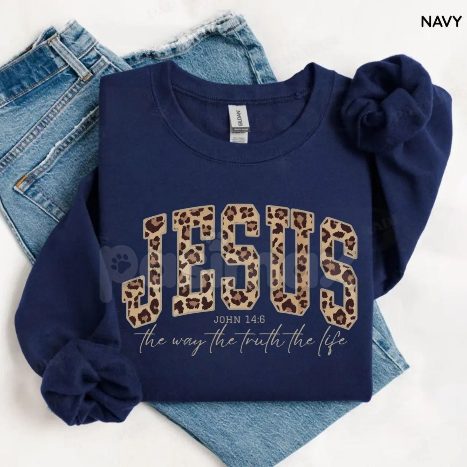 Christian Jesus Leopard Sweatshirt | Cheetah Print Faith Crewneck | Modern Bible Verse Shirt for Women - P's One-Stop Shop 