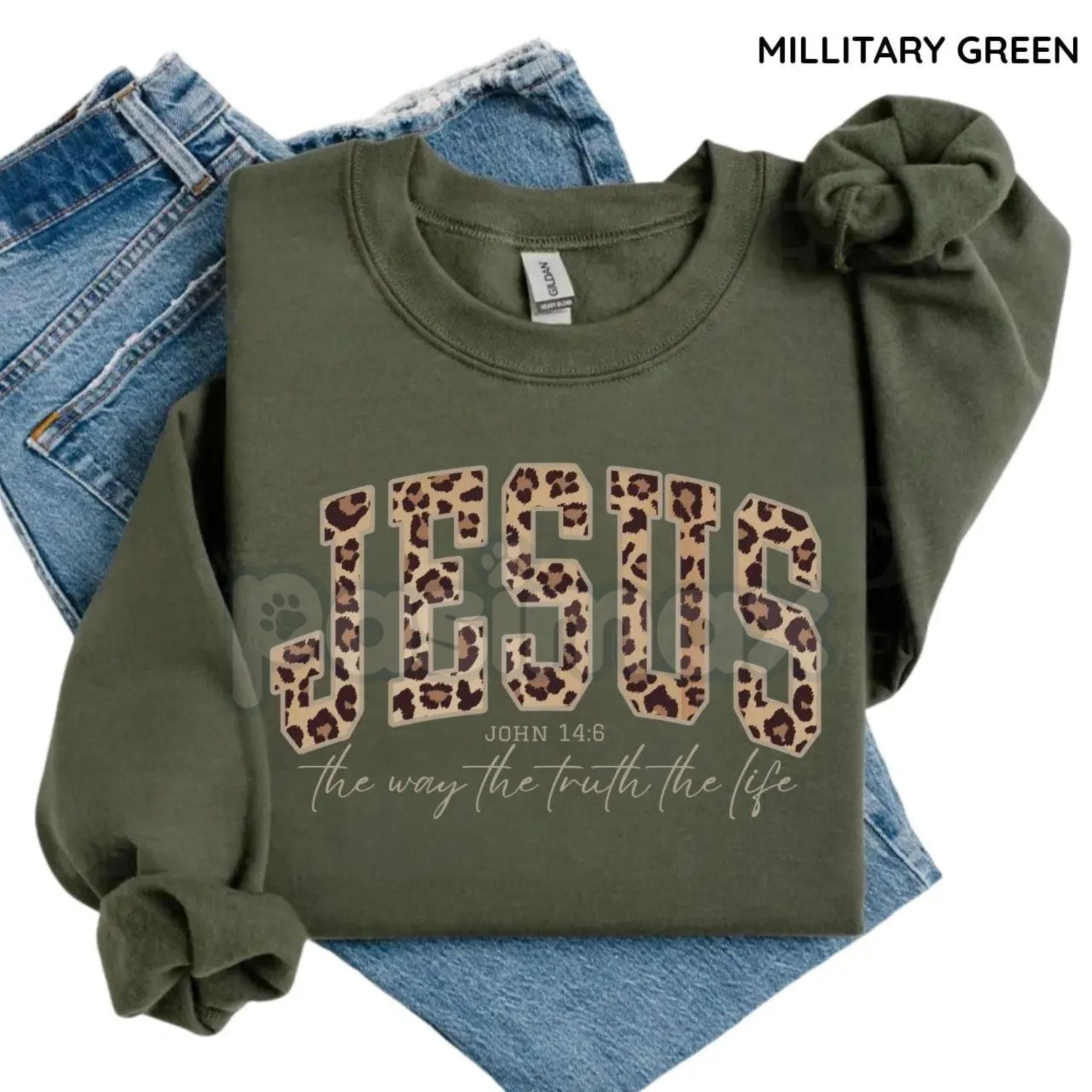 Christian Jesus Leopard Sweatshirt | Cheetah Print Faith Crewneck | Modern Bible Verse Shirt for Women - P's One-Stop Shop 