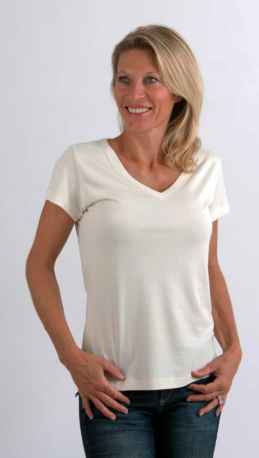 Clearance Women's Bamboo V-Neck Cap Sleeve T-Shirt - P's One-Stop Shop 