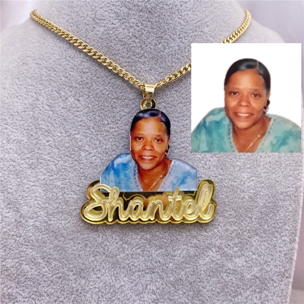 Custom Name Picture Necklace for Kids Personalized Acrylic Pendent Necklace Custome Memory Jewelry - P's One-Stop Shop 