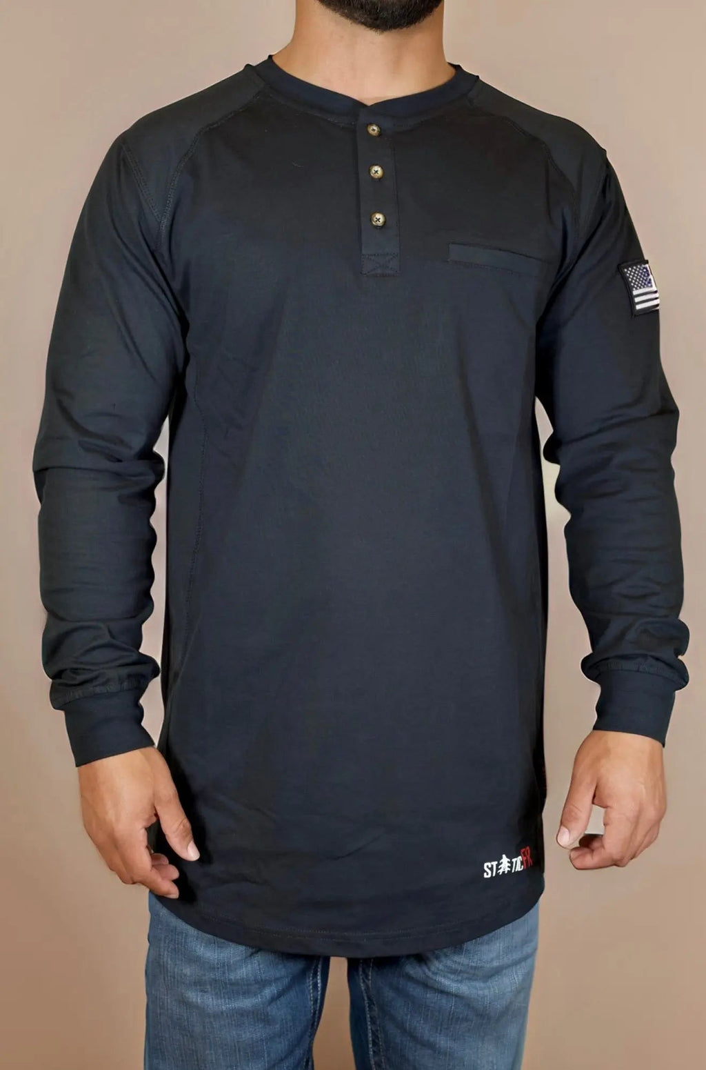 FR 3-Button Henley Shirt - Black - P's One-Stop Shop 