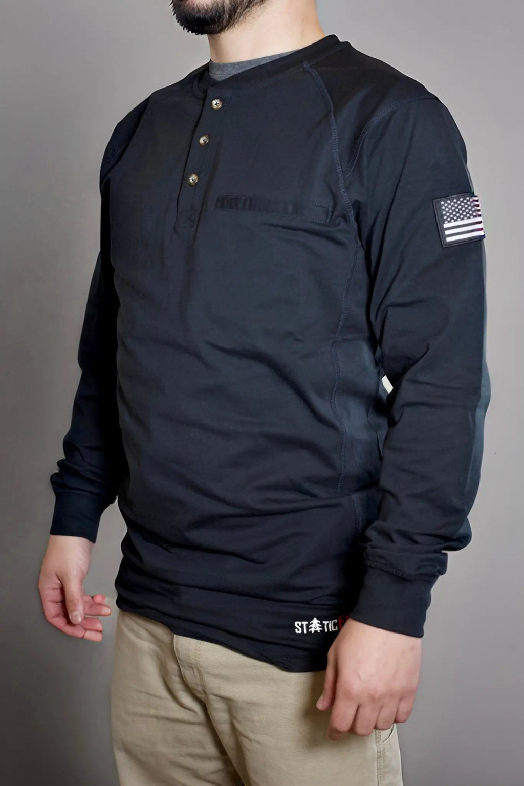 FR 3-Button Henley Shirt - Black - P's One-Stop Shop 
