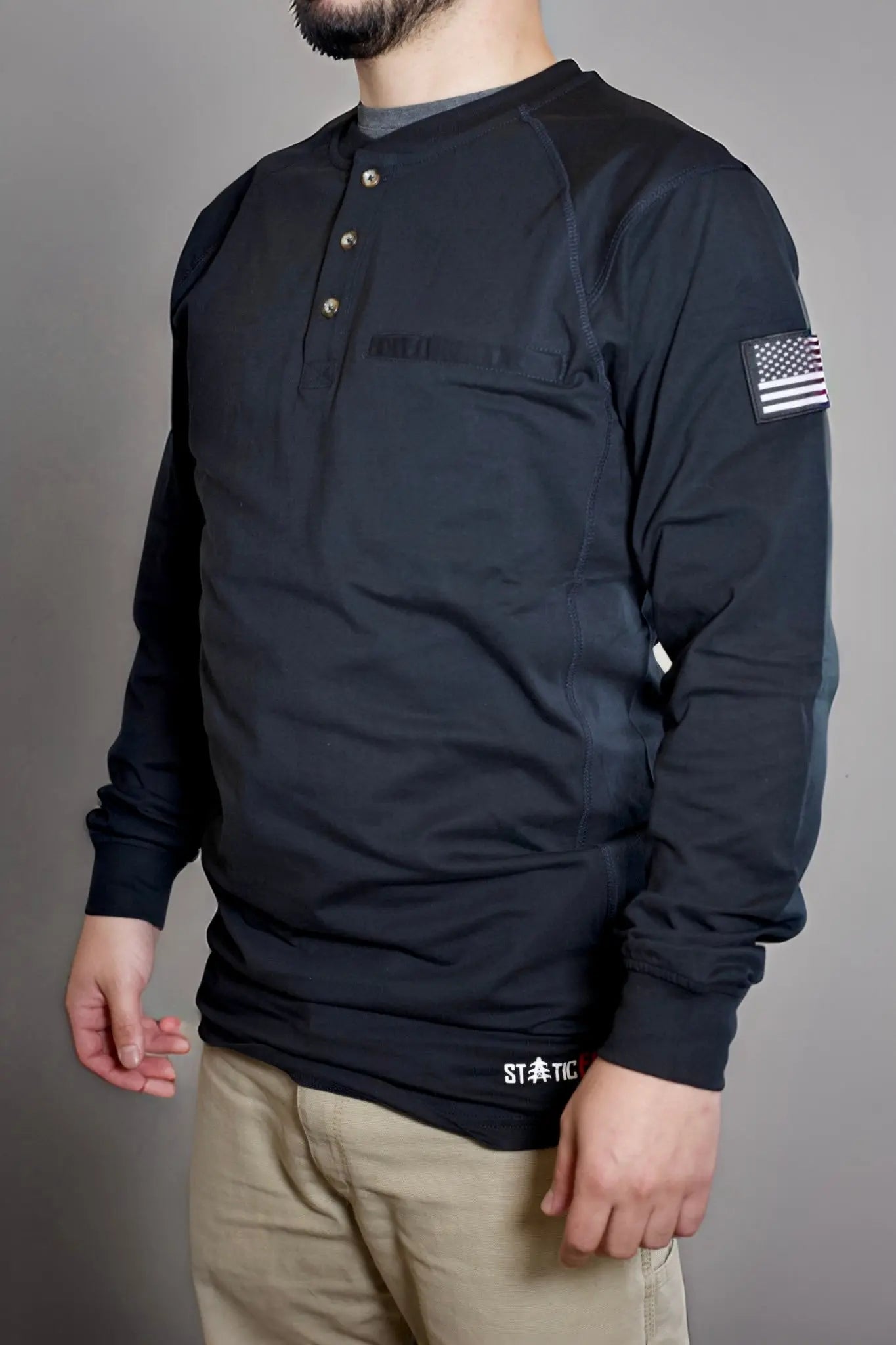 FR 3-Button Henley Shirt - Black - P's One-Stop Shop 