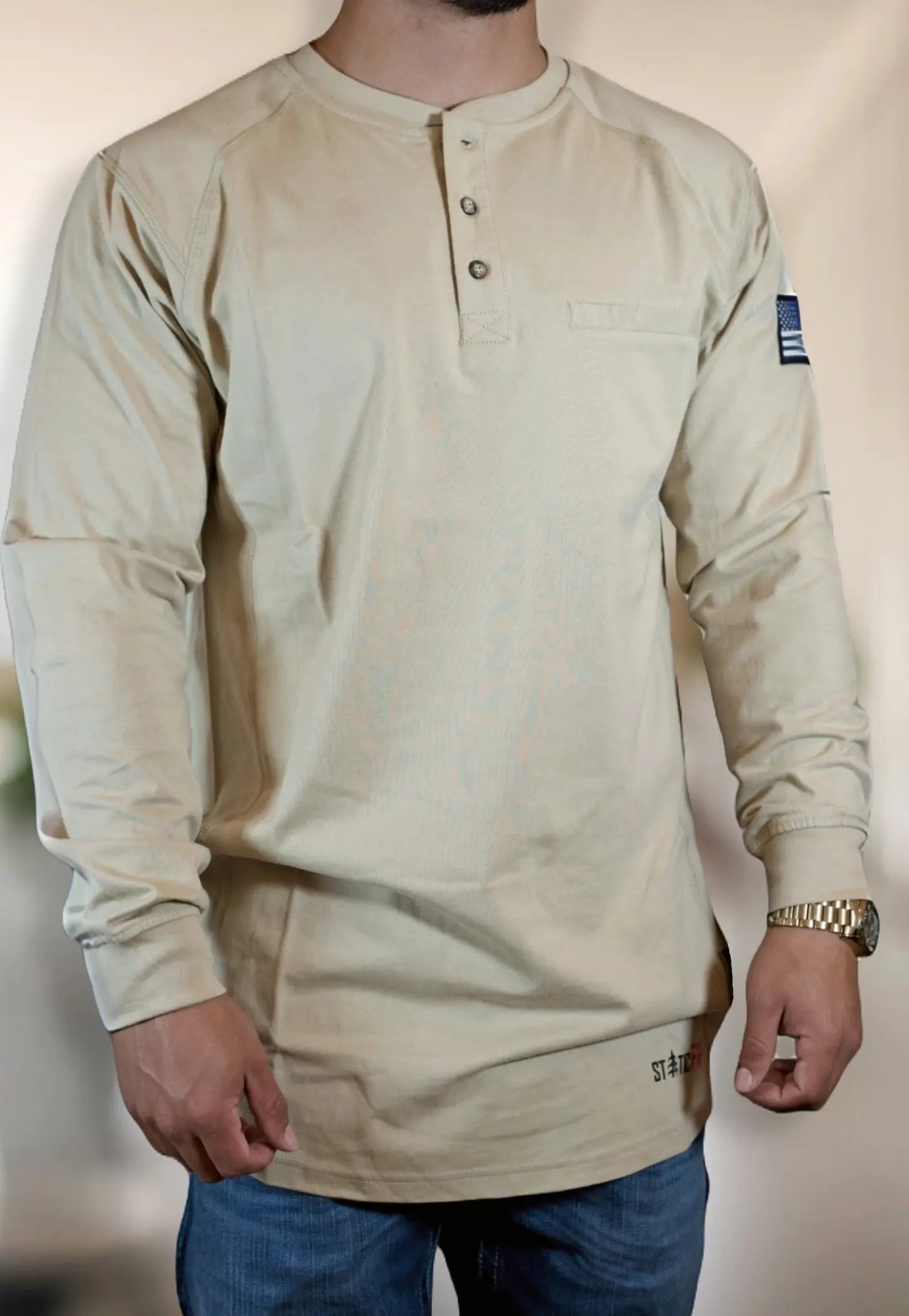 FR 3-Button Henley Shirt - Tan - P's One-Stop Shop 