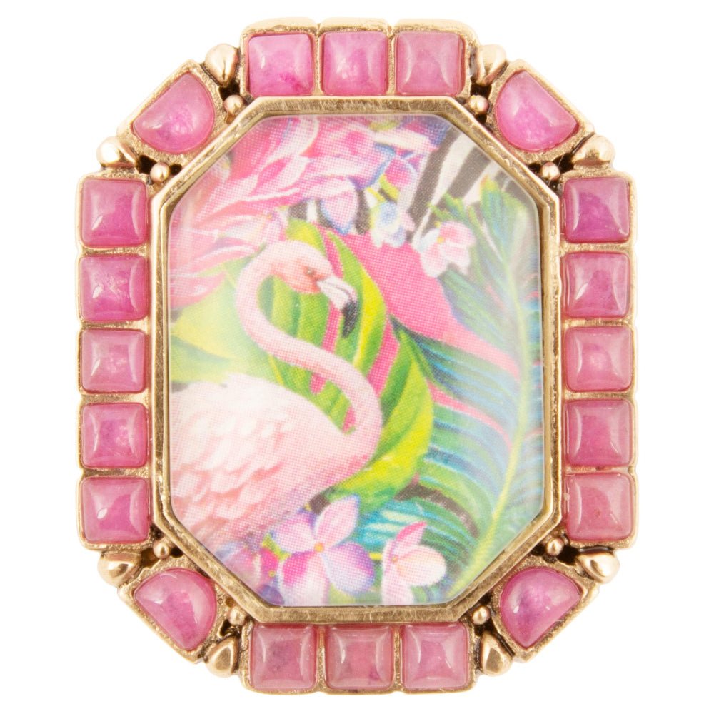 Flamingo Pink Agate Golden Statement Ring - P's One-Stop Shop 