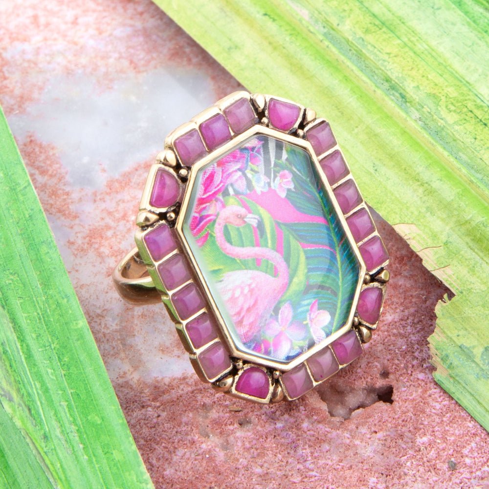 Flamingo Pink Agate Golden Statement Ring - P's One-Stop Shop 