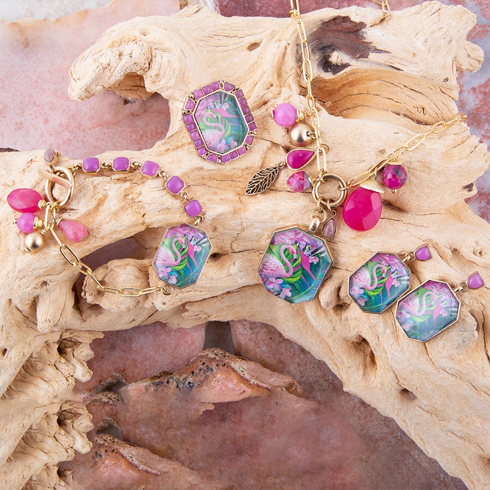 Flamingo Pink Agate Golden Statement Ring - P's One-Stop Shop 