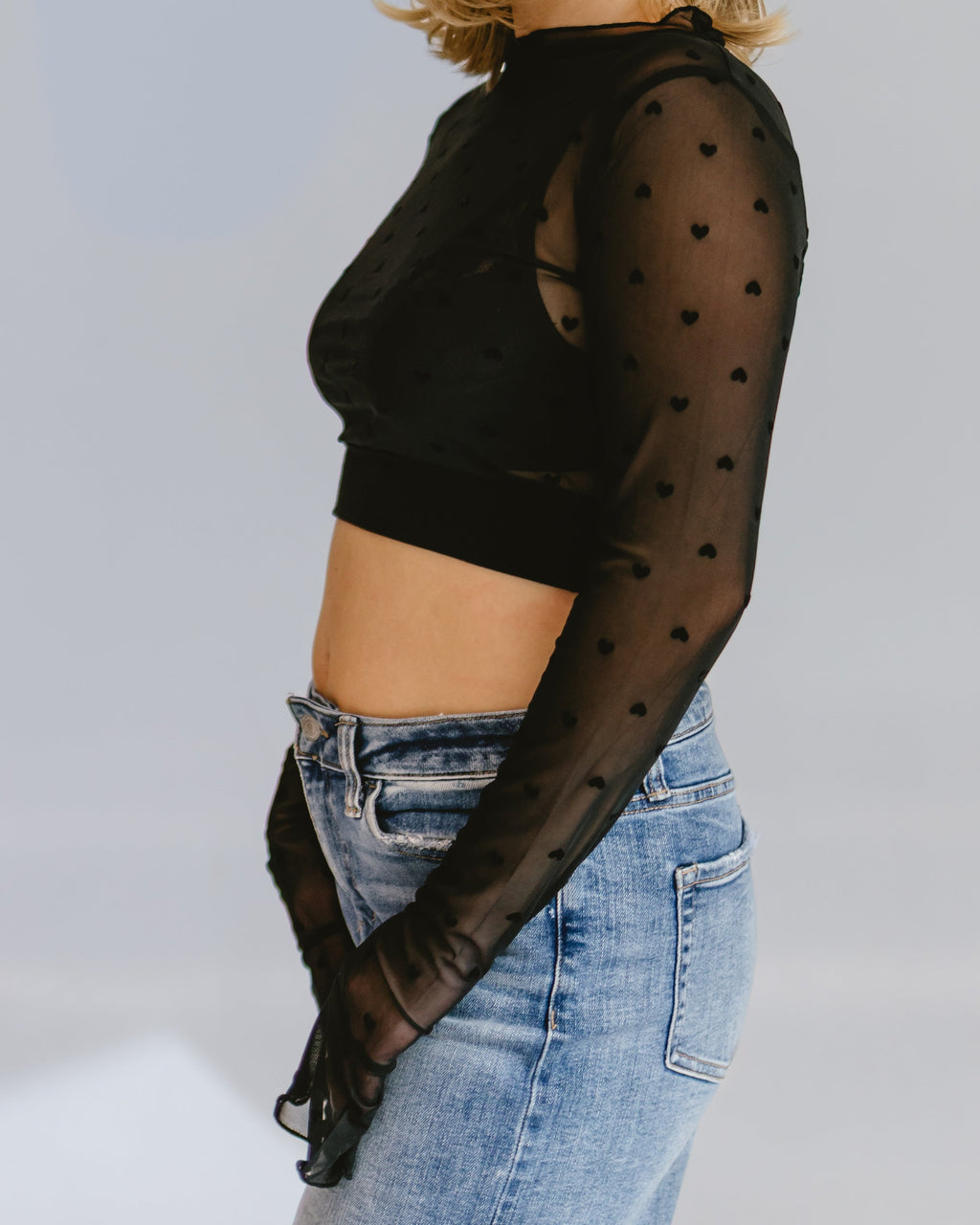 Heart Mesh Mock Neck Halftee - P's One-Stop Shop 