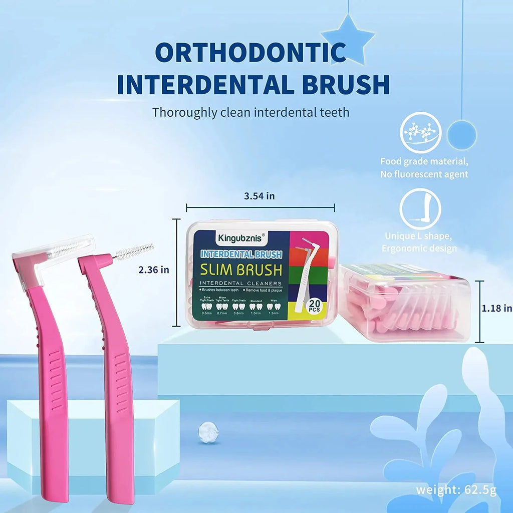 Interdental Brush 20-Pack - Soft Mini Brushes with Dust Cover for Orthodontic and Dental Cleaning - P's One-Stop Shop 