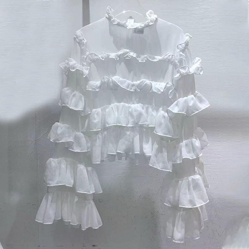 Korean Personalized Comfortable Ruffled Shirt Autumn Niche Design Solid Color Loose Top for Women - P's One-Stop Shop 