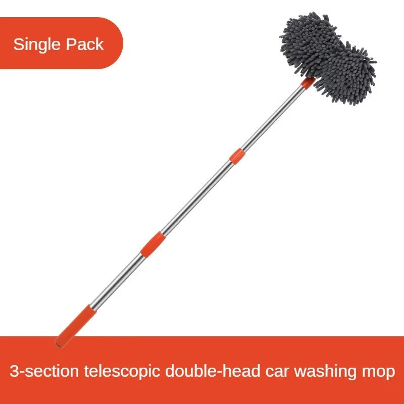 LEIBOO Car Washer Mop Foam Wash Chenille Brush Double Brush Head Roof Window Cleaning Maintenance Three-Section Telescopic Mop - P's One-Stop Shop 