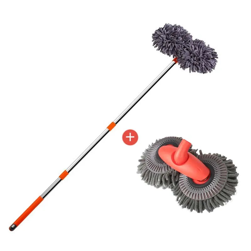 LEIBOO Car Washer Mop Foam Wash Chenille Brush Double Brush Head Roof Window Cleaning Maintenance Three-Section Telescopic Mop - P's One-Stop Shop 