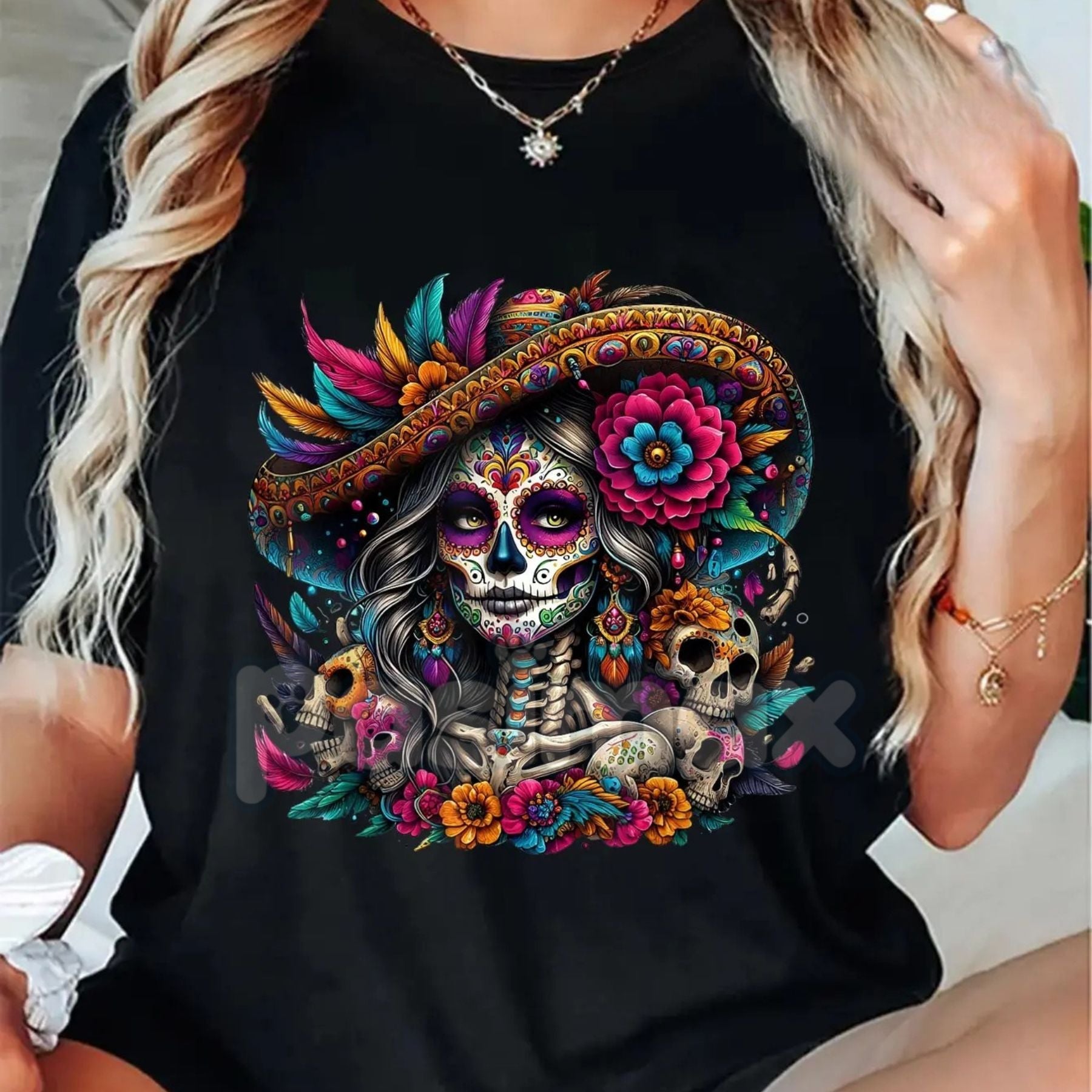 La Catrina T-Shirt - Unisex Día de Muertos Sugar Skull Tee, Elegant Day of the Dead Women's Graphic - P's One-Stop Shop 
