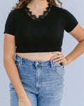 Lace Trimmed V-neck Halftee - P's One-Stop Shop 