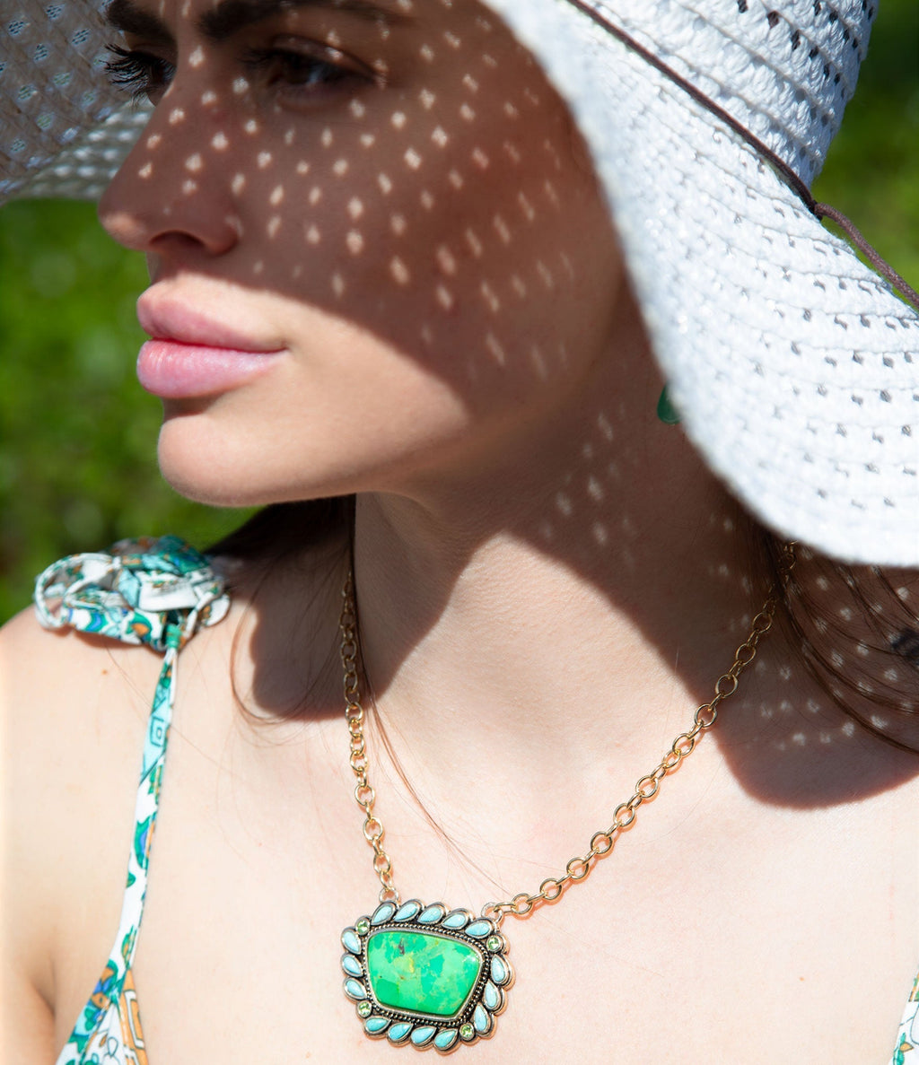 Legacy Lime Green and Blue Turquoise Golden Pendant Necklace - P's One-Stop Shop 