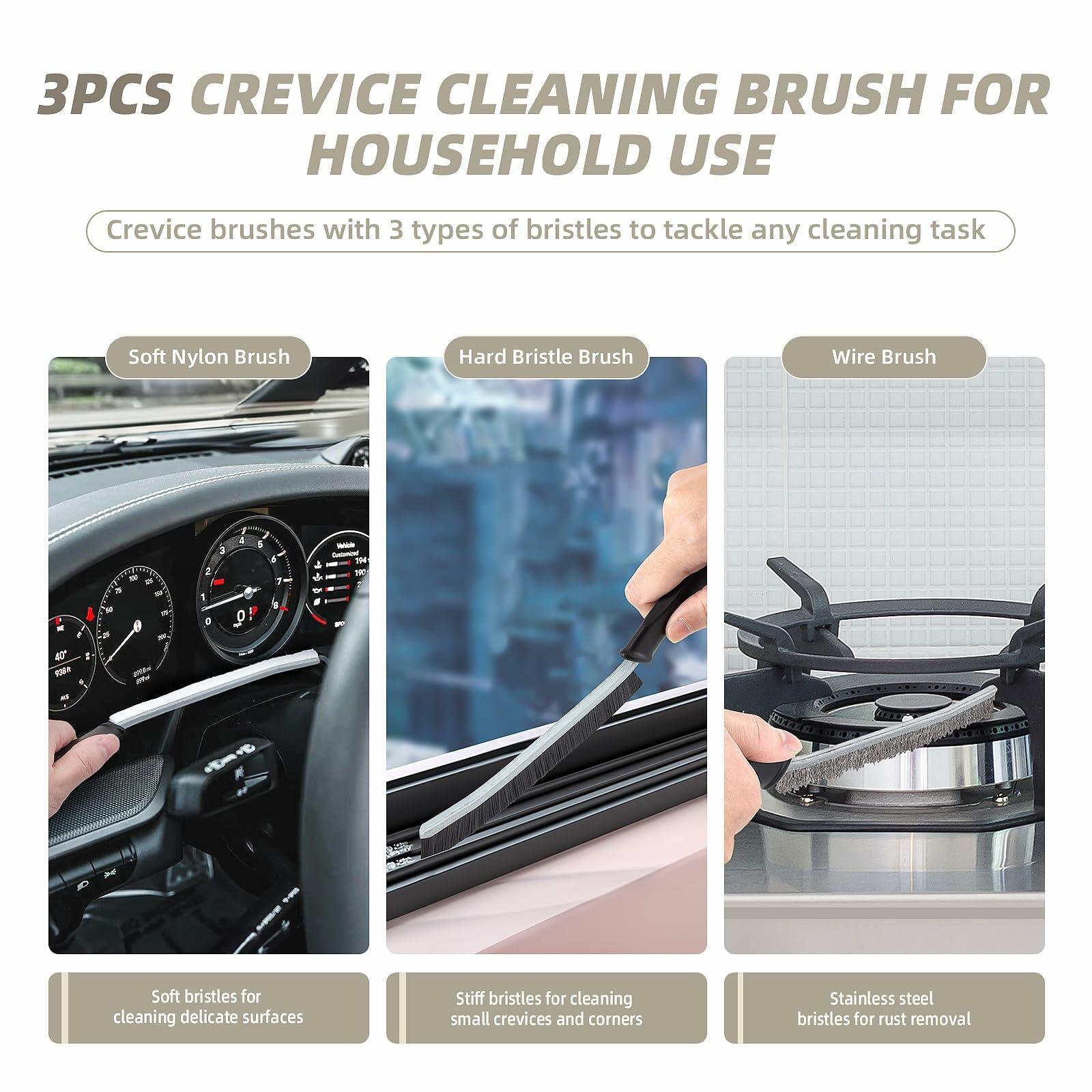 [Like New] KMOSENIA Crevice Cleaning Brush Set, Wire Brushes, Black/White, 3 pcs - P's One-Stop Shop 