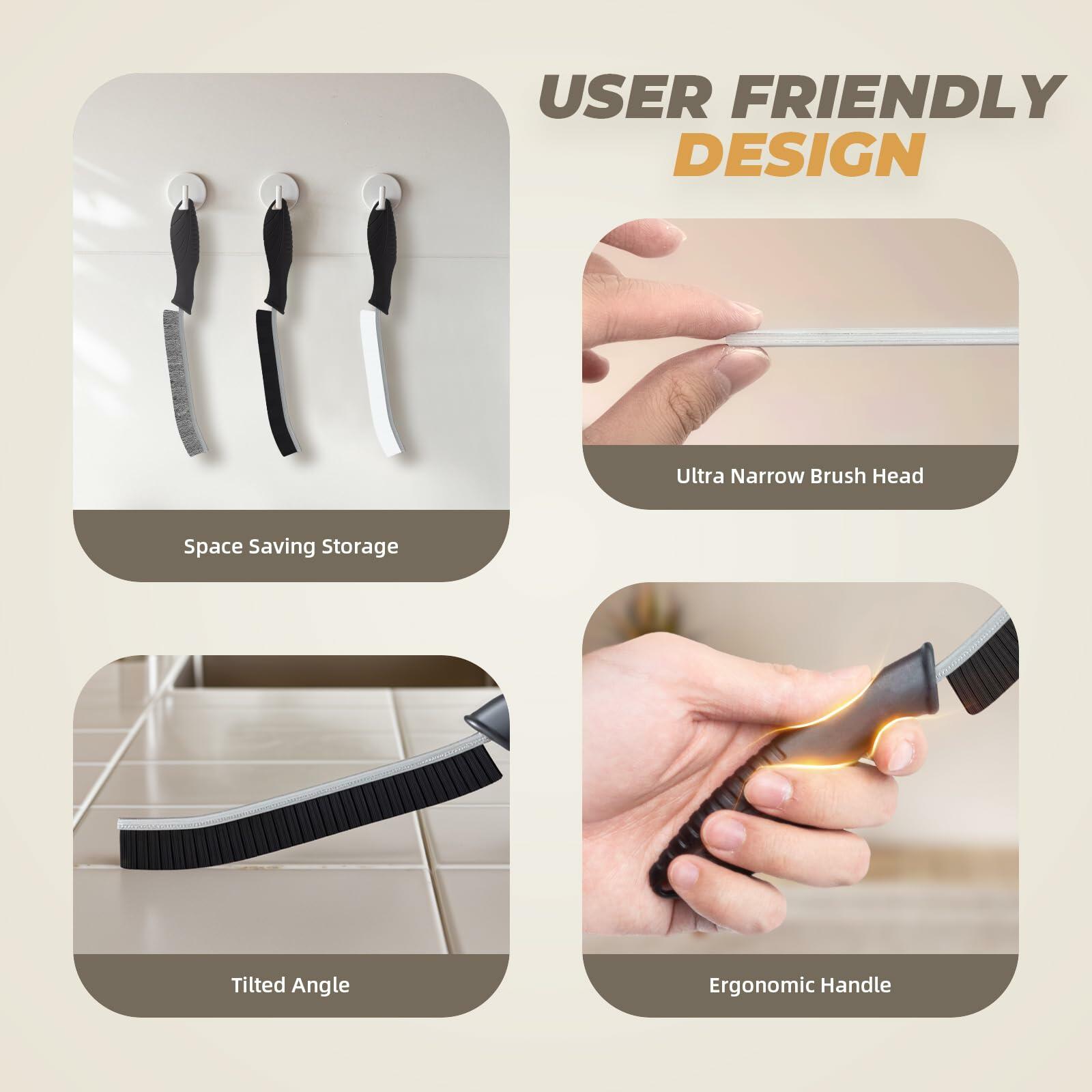 [Like New] KMOSENIA Crevice Cleaning Brush Set, Wire Brushes, Black/White, 3 pcs - P's One-Stop Shop 