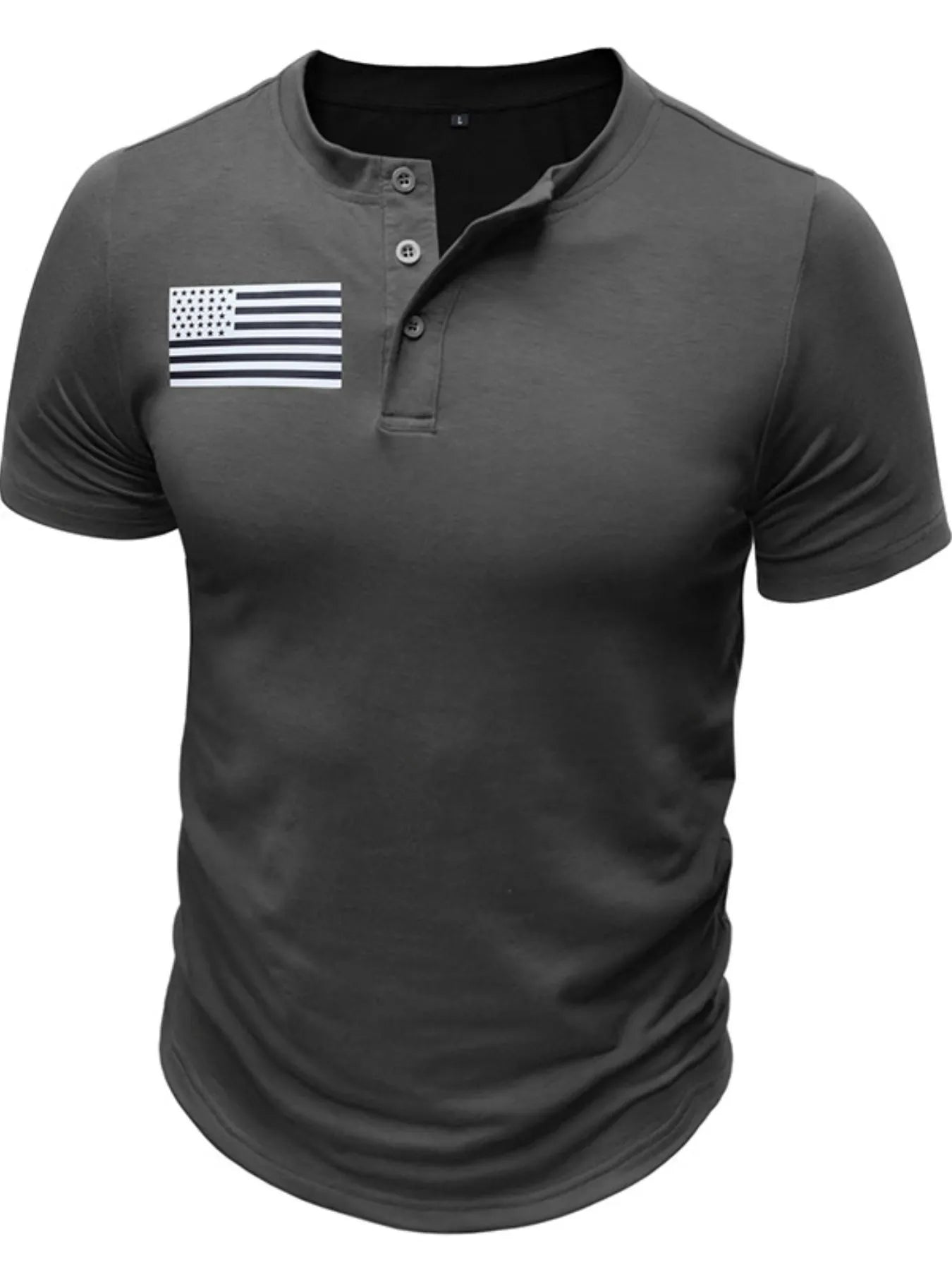 Men's American Flag Short Sleeve Henley Top - P's One-Stop Shop 