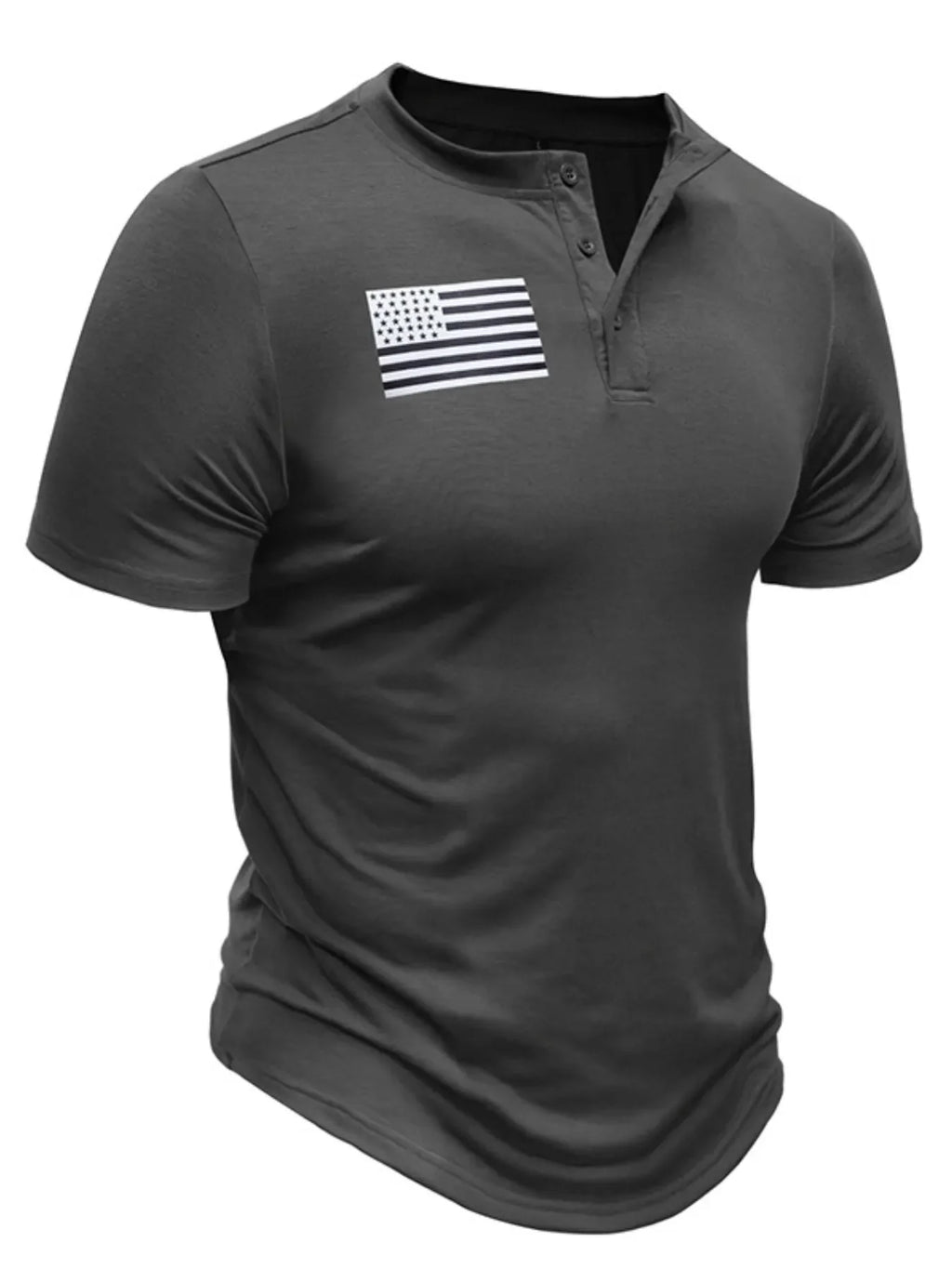 Men's American Flag Short Sleeve Henley Top - P's One-Stop Shop 