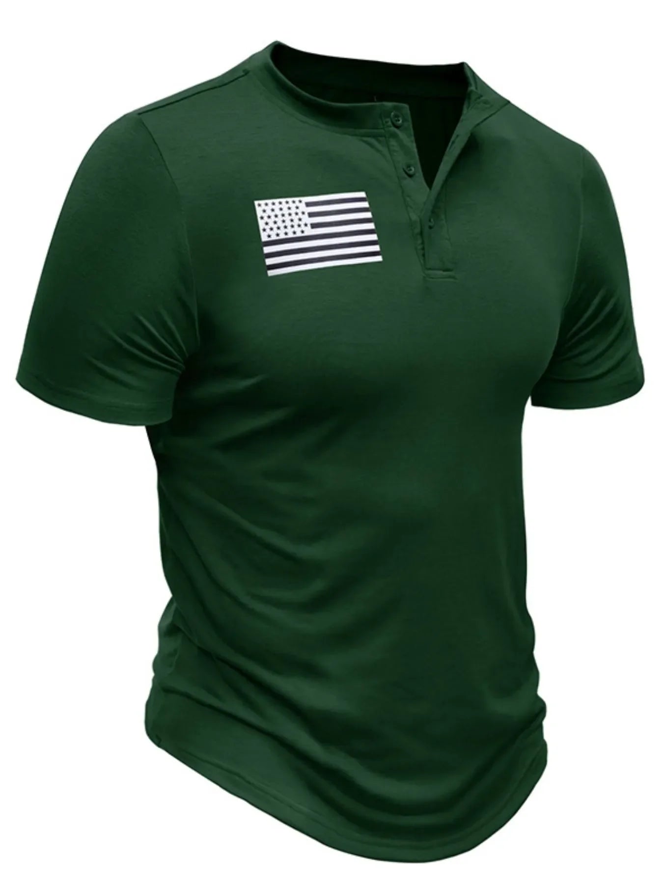 Men's American Flag Short Sleeve Henley Top - P's One-Stop Shop 