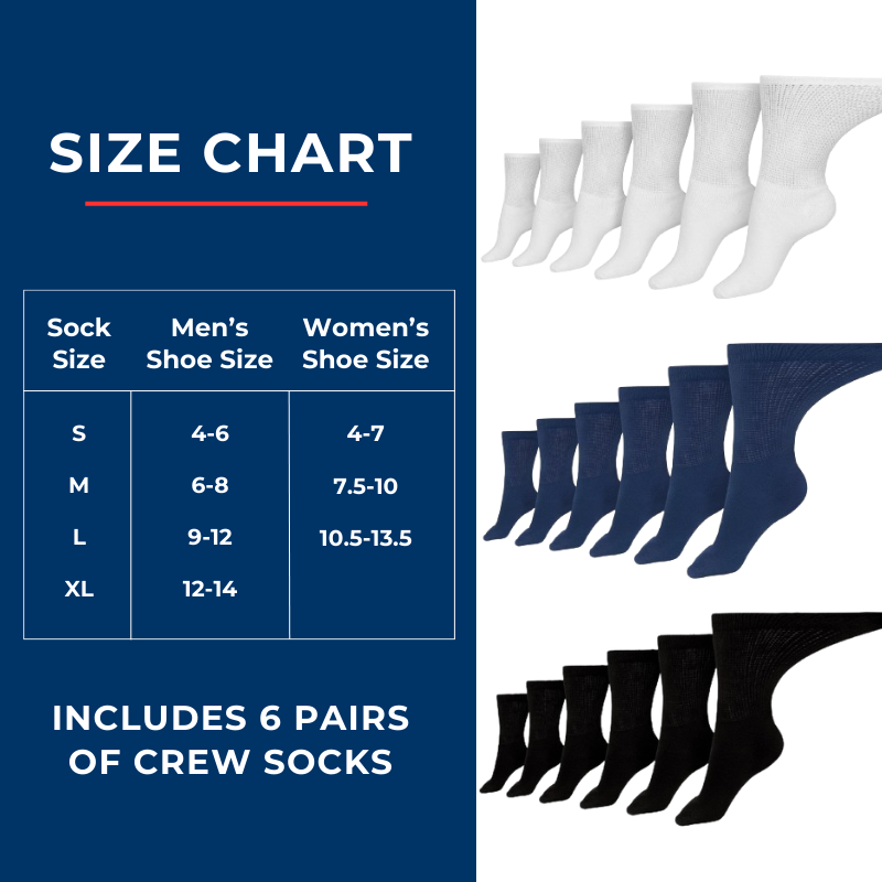Men's Cotton Diabetic Crew Socks (6 Pair) - P's One-Stop Shop 