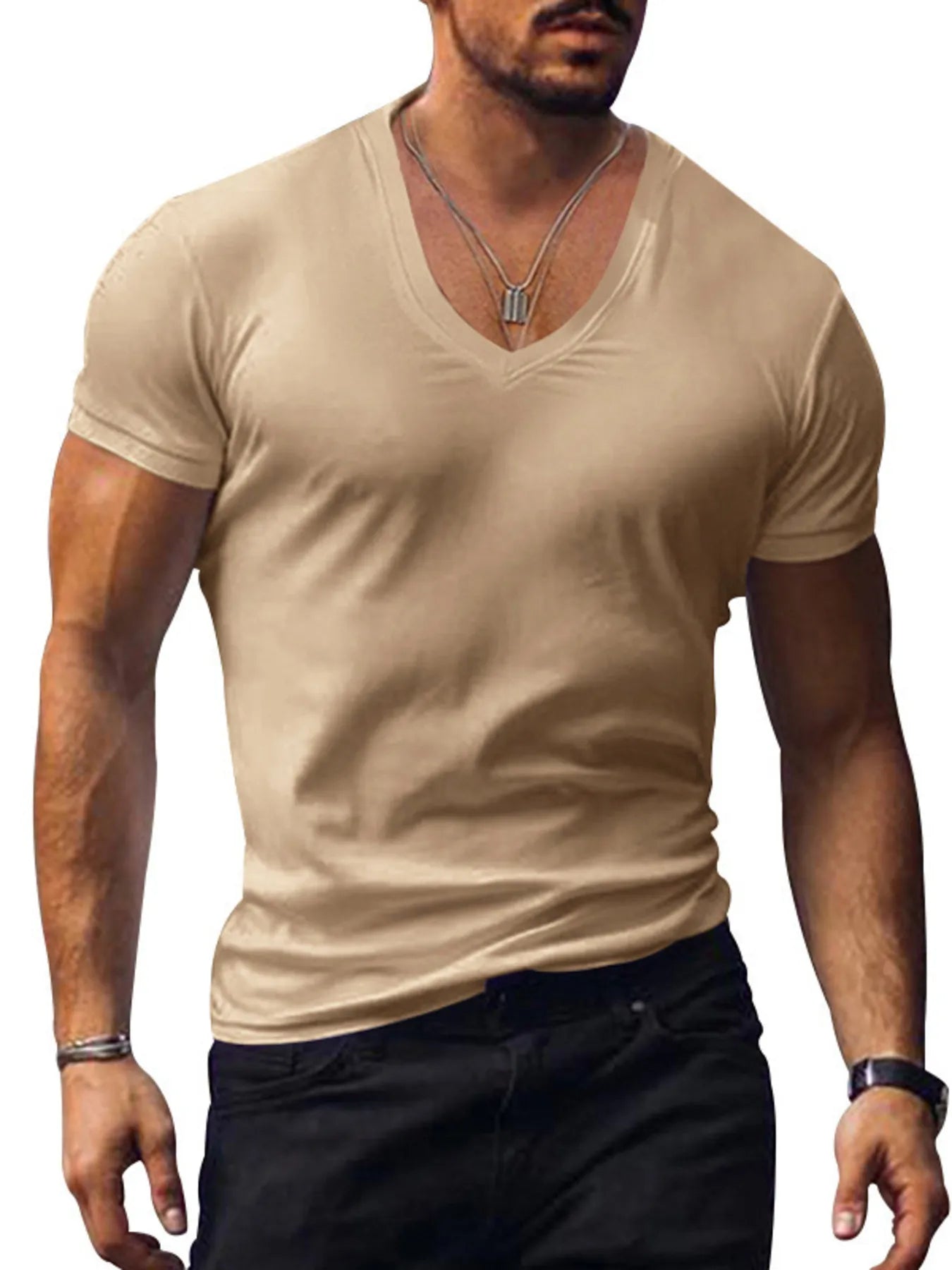 Men's Full Size Basic Style V-Neck Short Sleeve T-Shirt Plus Size - P's One-Stop Shop 