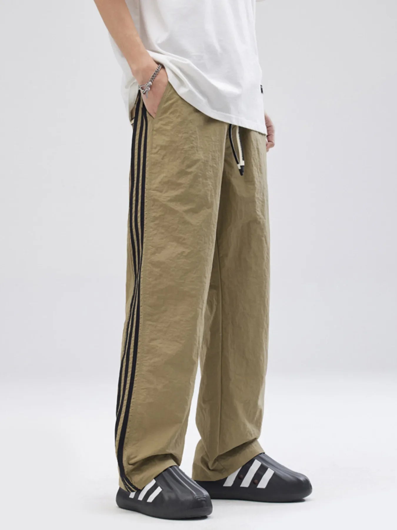 Men's Full Size Drawstring Wide Leg Pants with Side Striped Plus Size - P's One-Stop Shop 