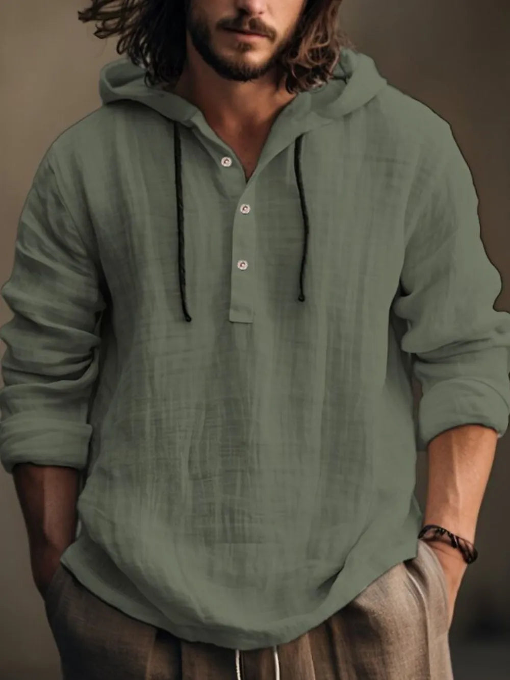 Men's Full Size Half Button Long Sleeve Hoodie - P's One-Stop Shop 